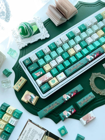 Green Aventurine Theme Anime Keycaps Set for Mechanical Keyboard | Casino Dice & Cards Theme – KeyArtisan®