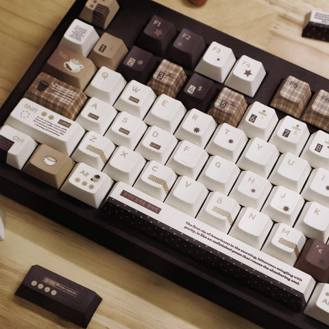 Cute Brown Cozy Cafe Theme Coffee Keycap Set for Mechanical Keyboard | Mocha & Plaid Design Keycaps – KeyArtisan®