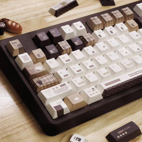 Cute Brown Cozy Cafe Theme Coffee Keycap Set for Mechanical Keyboard | Mocha & Plaid Design Keycaps – KeyArtisan®