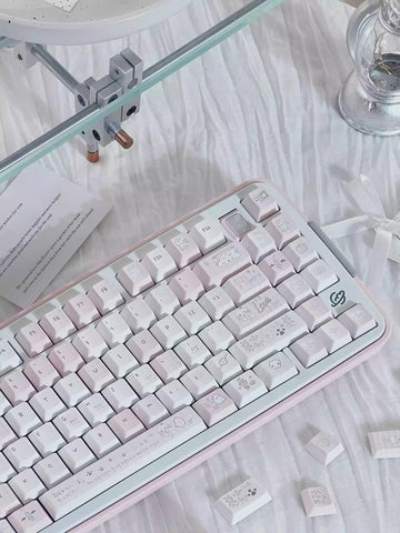 Cute Sweet Cartoon Pastel Pink Keycaps Set for Mechanical Keyboard - Kawaii Aesthetic Design | KeyArtisan®