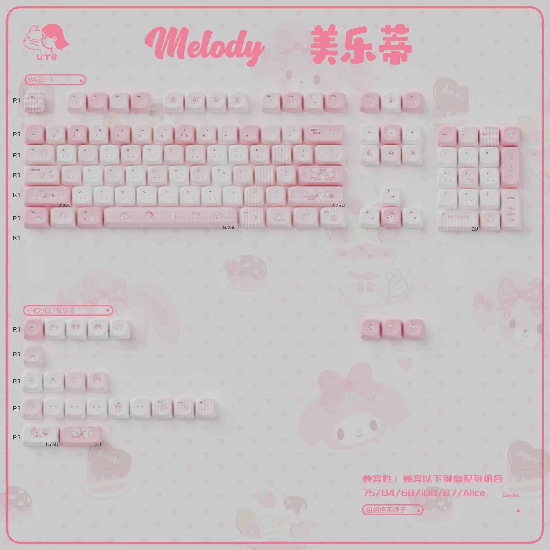 Cute Melody Theme Pastel Pink Keycap Set for Mechanical Keyboard | Kawaii Aesthetic Design – KeyArtisan®