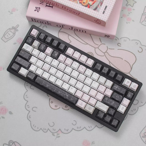 Cute Black Veil Pink Cheeks Keycaps Set for Mechanical Keyboard - Kawaii Aesthetic Design - KeyArtisan®