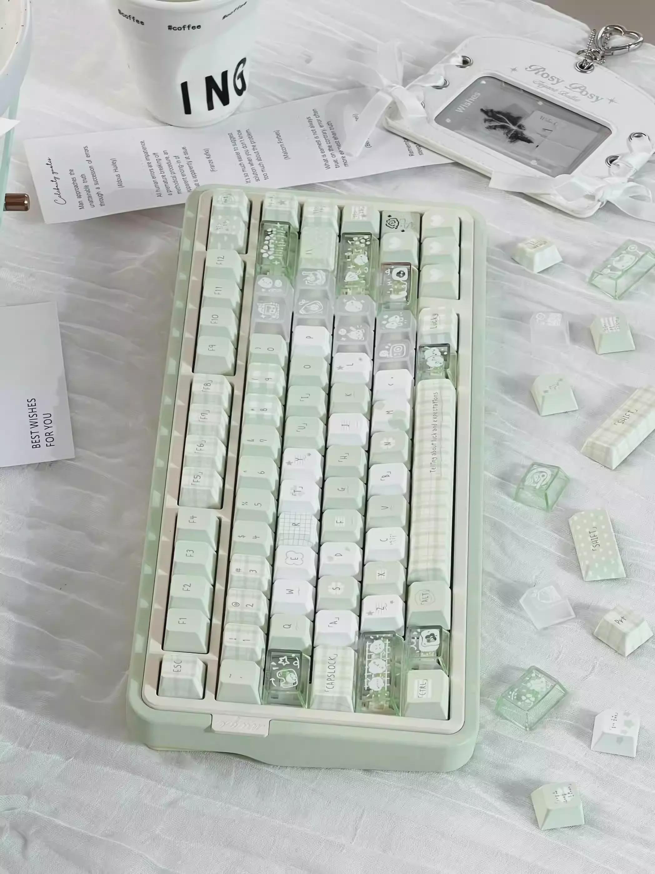 Cute Green Matcha Pastel Artisan Keycaps Set for Mechanical Keyboard – Kawaii Aesthetic Design | Keyartisan®