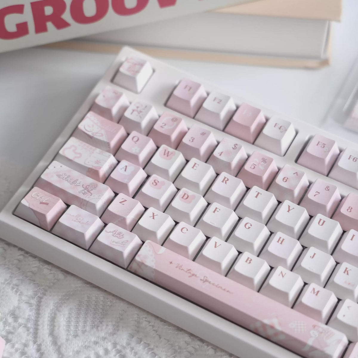 Cute Pink Bear Postcard Artisan Keycaps Set for Mechanical Keyboard - Kawaii Aesthetic Design Keycap | Keyartisan®
