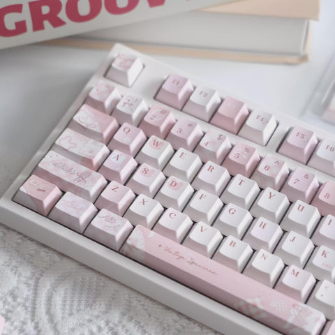 Cute Pink Bear Postcard Artisan Keycaps Set for Mechanical Keyboard - Kawaii Aesthetic Design Keycap | Keyartisan®