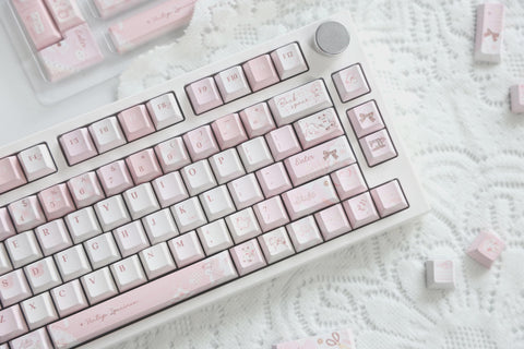 Cute Pink Bear Postcard Artisan Keycaps Set for Mechanical Keyboard - Kawaii Aesthetic Design Keycap | Keyartisan®