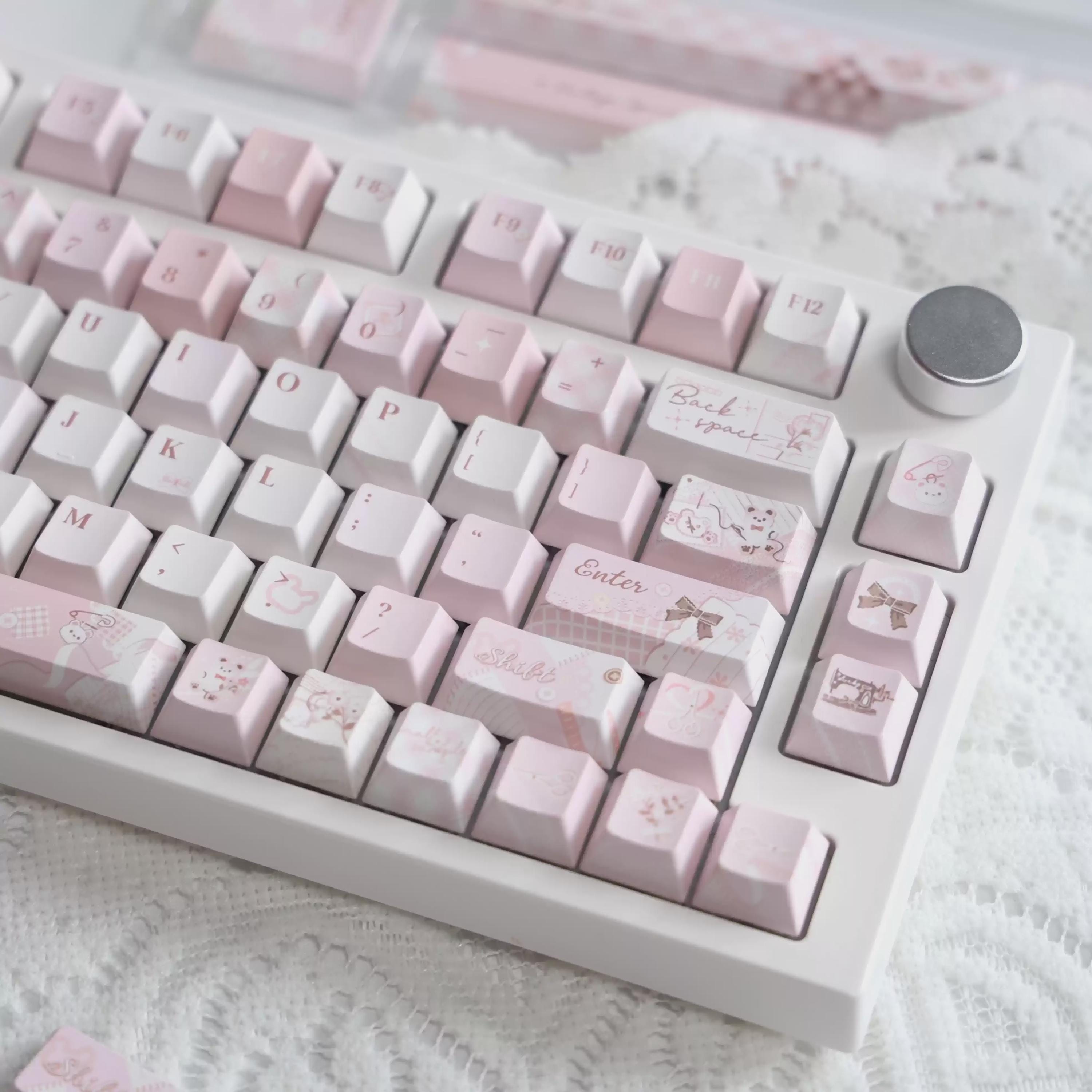 Cute Pink Bear Postcard Artisan Keycaps Set for Mechanical Keyboard - Kawaii Aesthetic Design Keycap | Keyartisan®