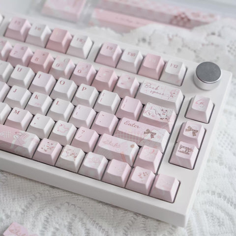 Cute Pink Bear Postcard Artisan Keycaps Set for Mechanical Keyboard - Kawaii Aesthetic Design Keycap | Keyartisan®