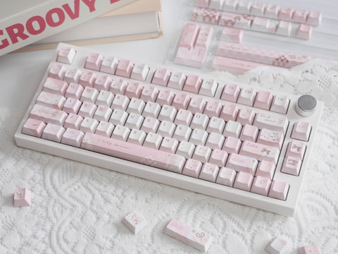 Cute Pink Bear Postcard Artisan Keycaps Set for Mechanical Keyboard - Kawaii Aesthetic Design Keycap | Keyartisan®