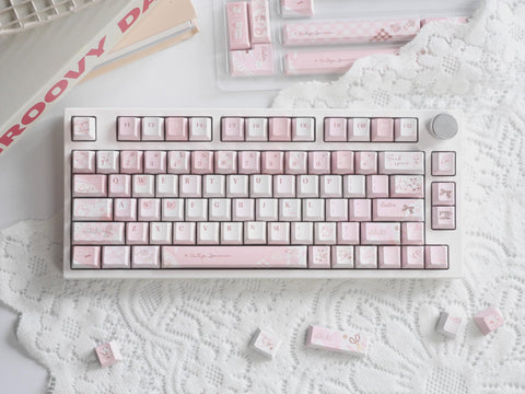 Cute Pink Bear Postcard Artisan Keycaps Set for Mechanical Keyboard - Kawaii Aesthetic Design Keycap | Keyartisan®