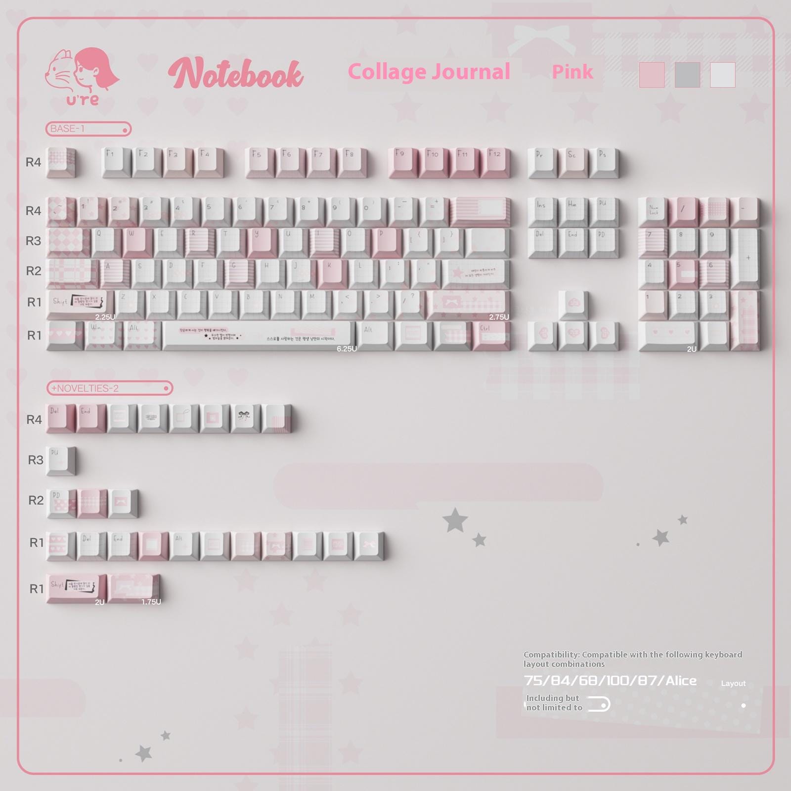 Cute Pink Notebook Theme Artisan Keycaps Set for Mechanical Keyboard - Kawaii Aesthetic Design Keycap | Keyartisan®