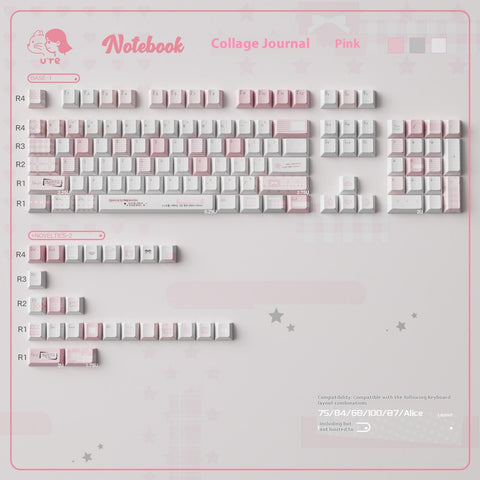 Cute Pink Notebook Theme Artisan Keycaps Set for Mechanical Keyboard - Kawaii Aesthetic Design Keycap | Keyartisan®