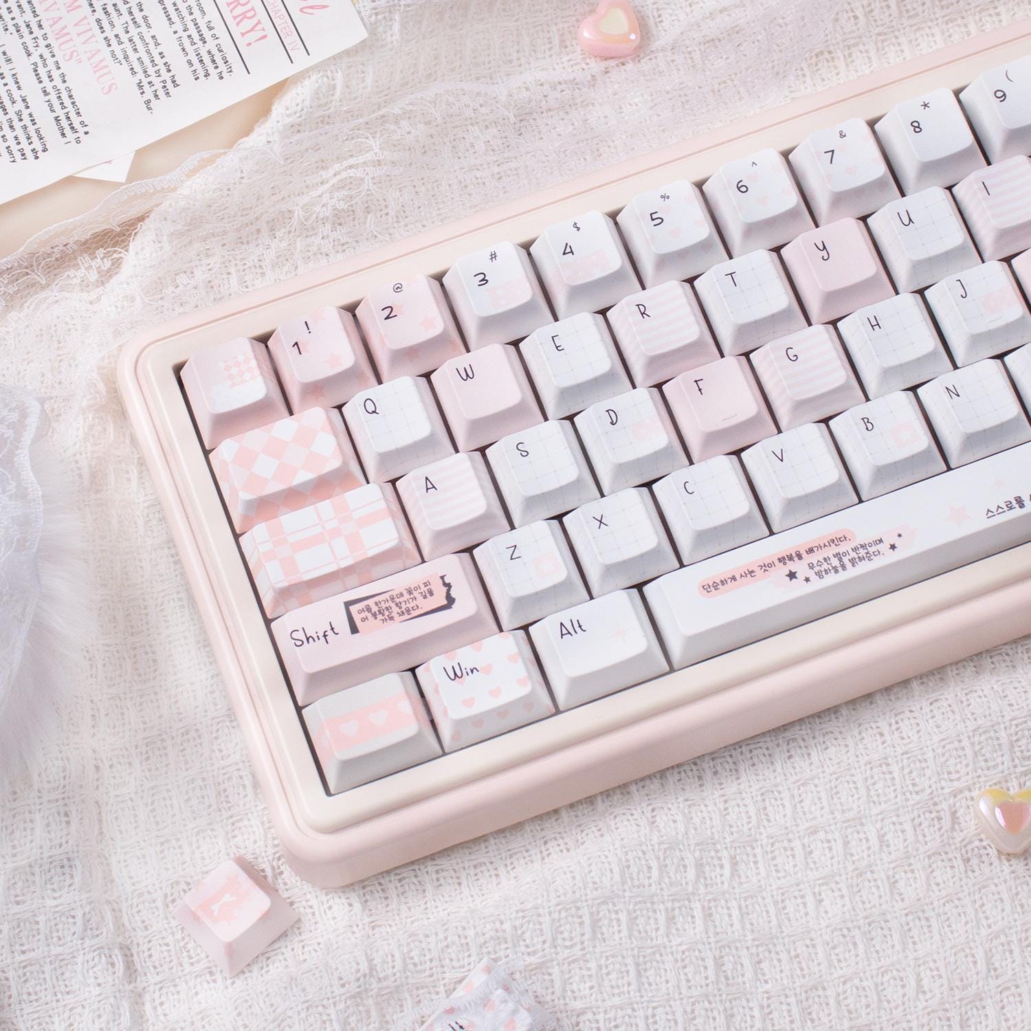 Cute Pink Notebook Theme Artisan Keycaps Set for Mechanical Keyboard - Kawaii Aesthetic Design Keycap | Keyartisan®
