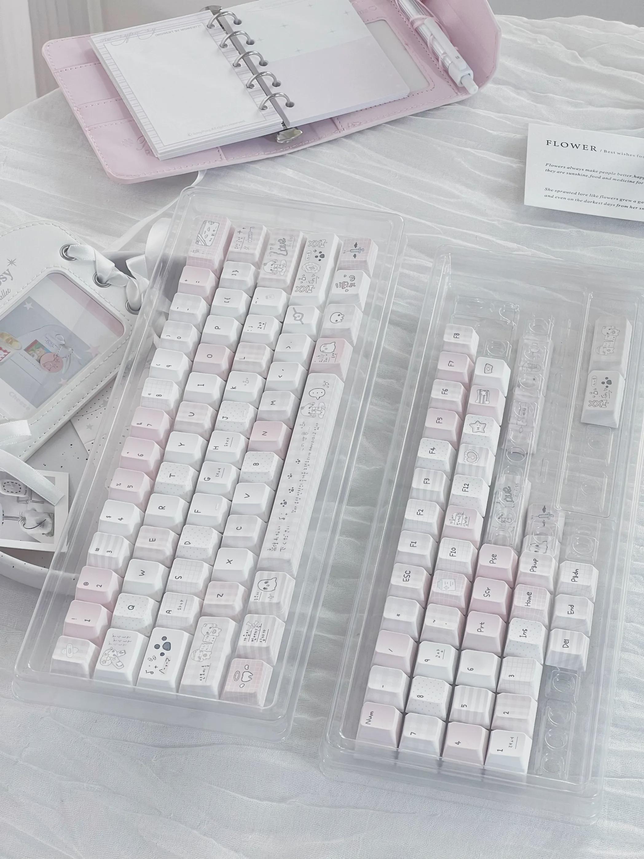 Cute Sweet Cartoon Pastel Pink Keycaps Set for Mechanical Keyboard - Kawaii Aesthetic Design | KeyArtisan®