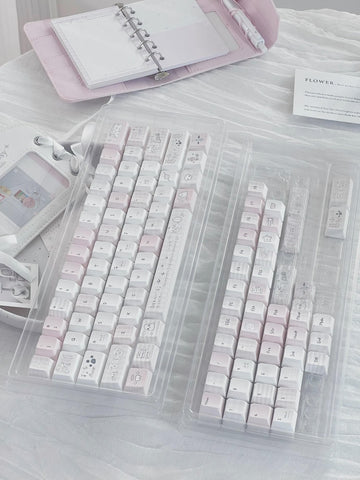 Cute Sweet Cartoon Pastel Pink Keycaps Set for Mechanical Keyboard - Kawaii Aesthetic Design | KeyArtisan®