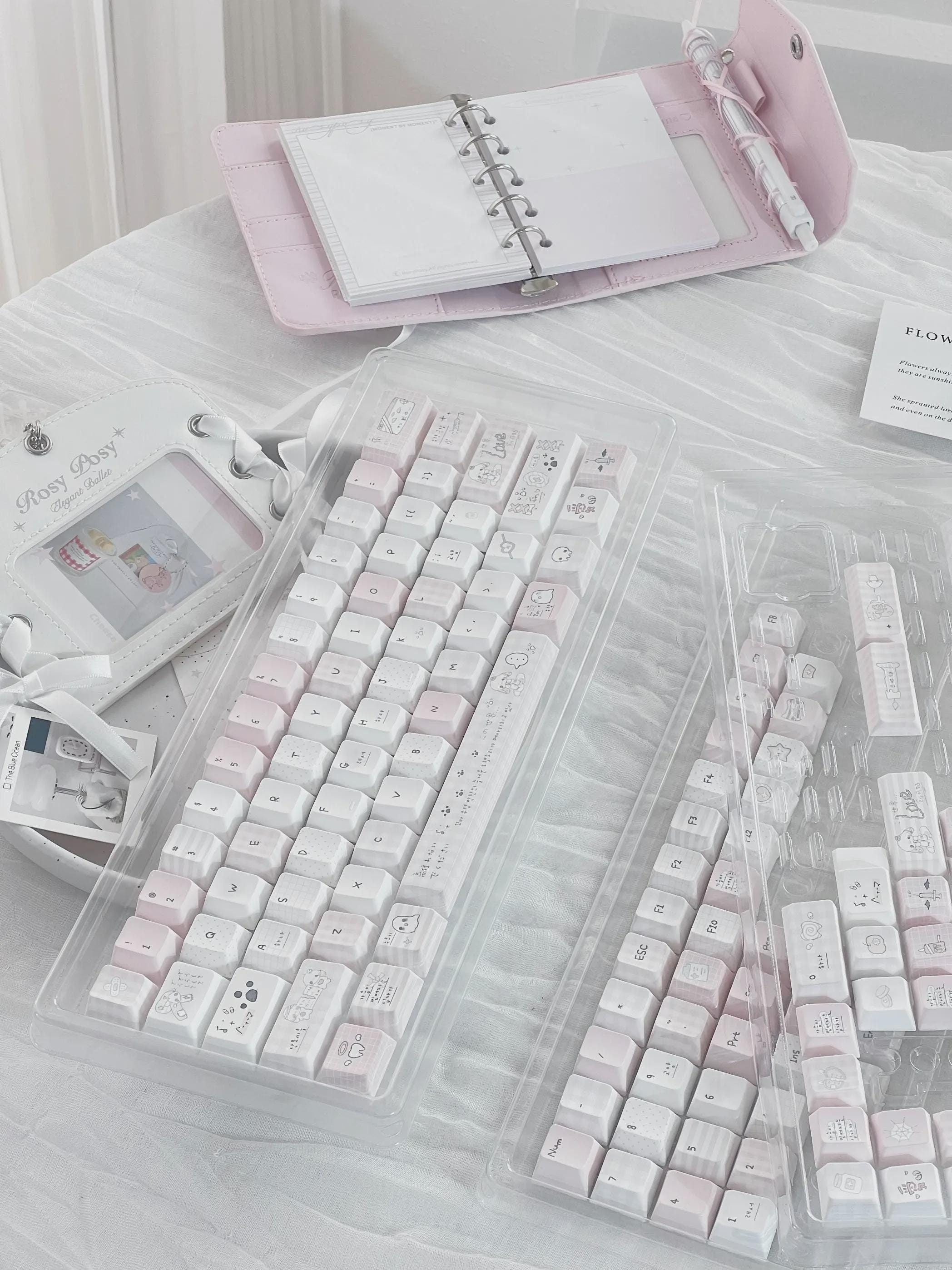 Cute Sweet Cartoon Pastel Pink Keycaps Set for Mechanical Keyboard - Kawaii Aesthetic Design | KeyArtisan®