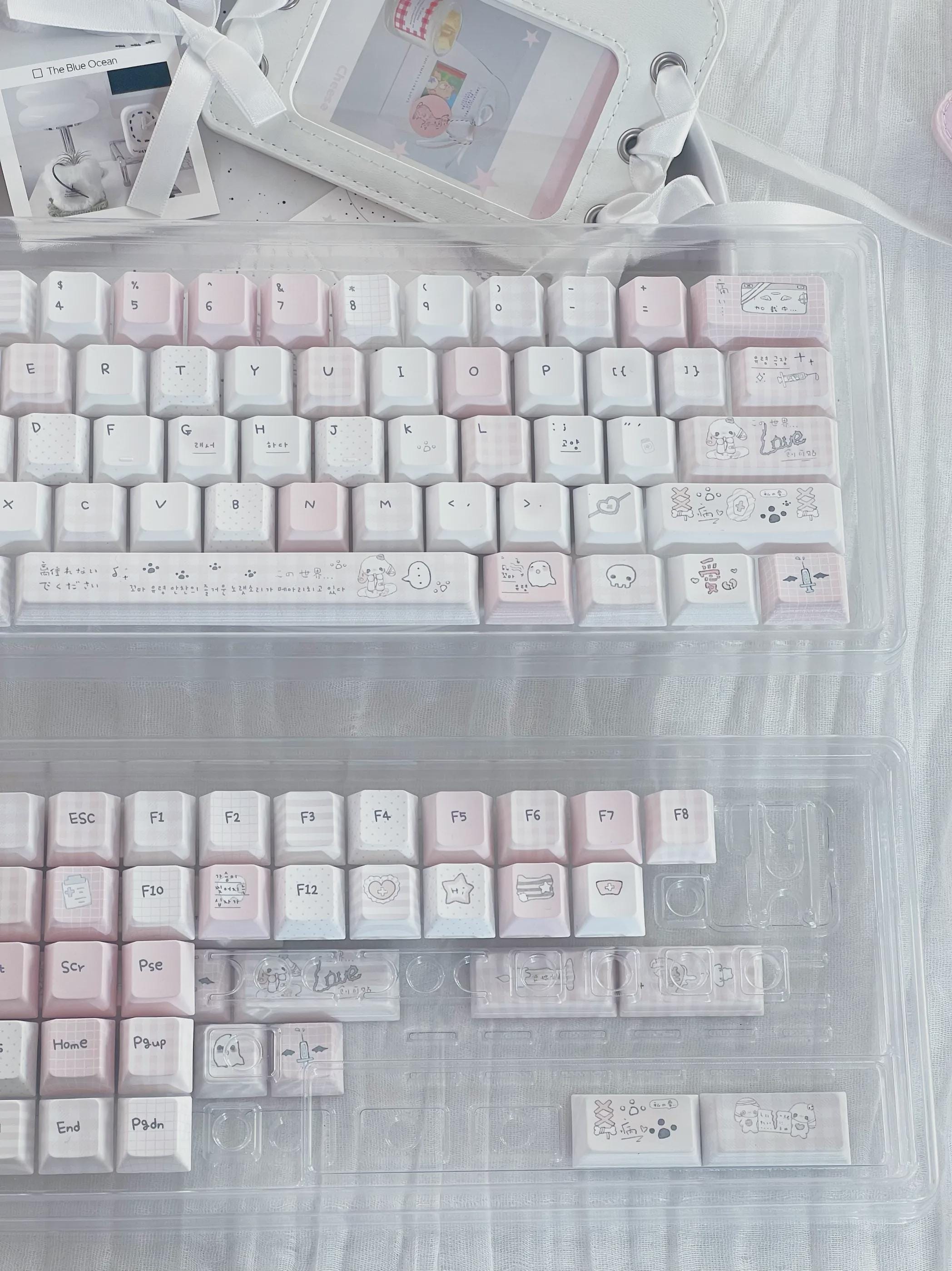 Cute Sweet Cartoon Pastel Pink Keycaps Set for Mechanical Keyboard - Kawaii Aesthetic Design | KeyArtisan®