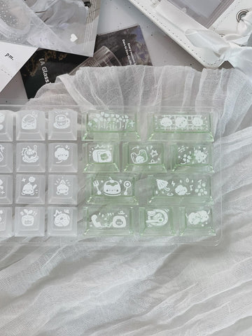 Cute Green Matcha Pastel Artisan Keycaps Set for Mechanical Keyboard – Kawaii Aesthetic Design | Keyartisan®