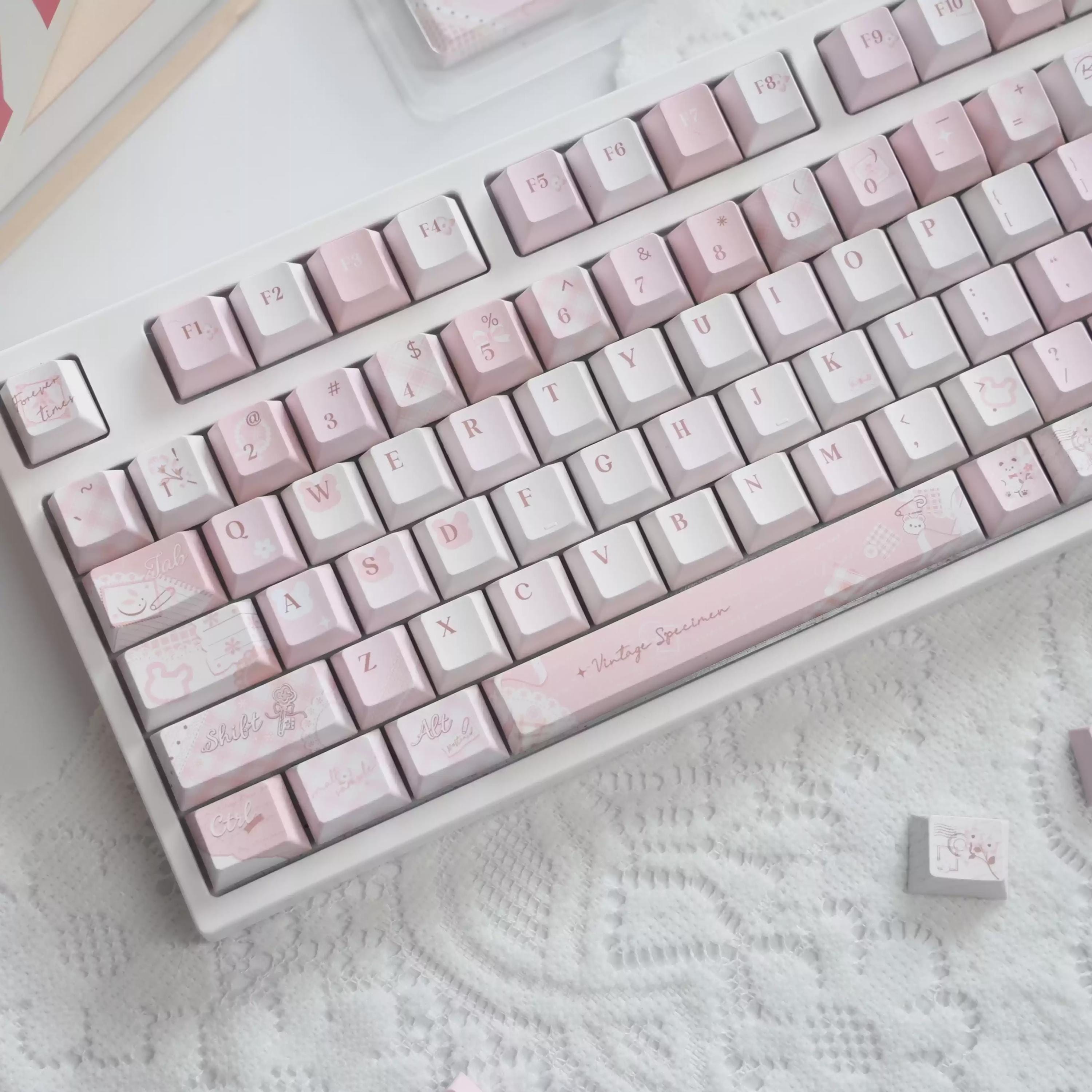 Cute Pink Bear Postcard Artisan Keycaps Set for Mechanical Keyboard - Kawaii Aesthetic Design Keycap | Keyartisan®