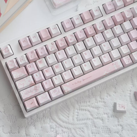 Cute Pink Bear Postcard Artisan Keycaps Set for Mechanical Keyboard - Kawaii Aesthetic Design Keycap | Keyartisan®
