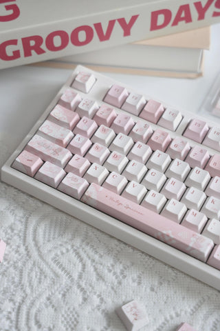 Cute Pink Bear Postcard Artisan Keycaps Set for Mechanical Keyboard - Kawaii Aesthetic Design Keycap | Keyartisan®