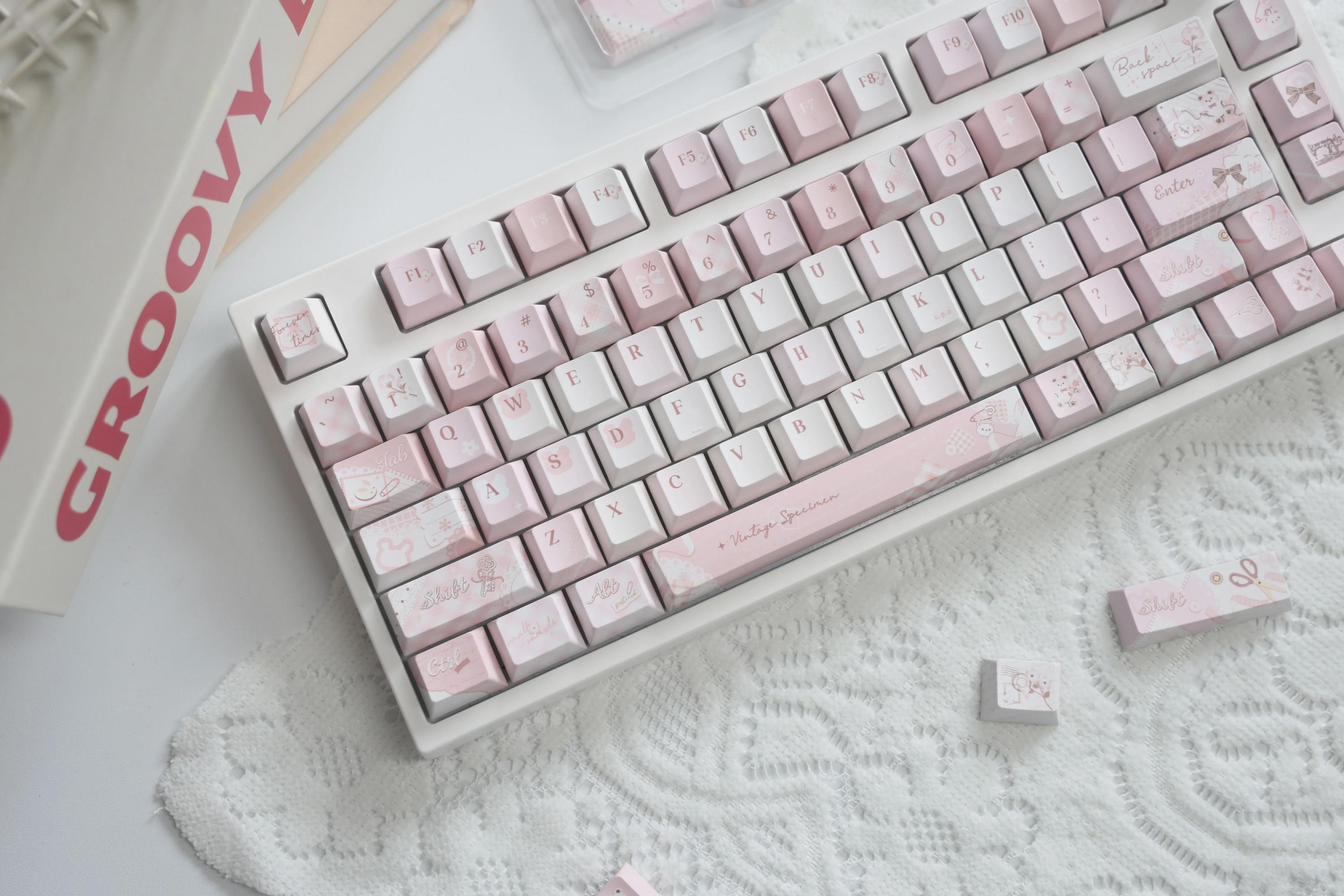 Cute Pink Bear Postcard Artisan Keycaps Set for Mechanical Keyboard - Kawaii Aesthetic Design Keycap | Keyartisan®