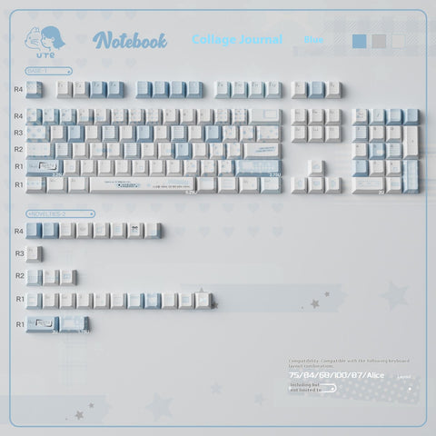 Cute Blue Notebook Theme Artisan Keycaps Set for Mechanical Keyboard - Kawaii Aesthetic Design Keycap | Keyartisan®