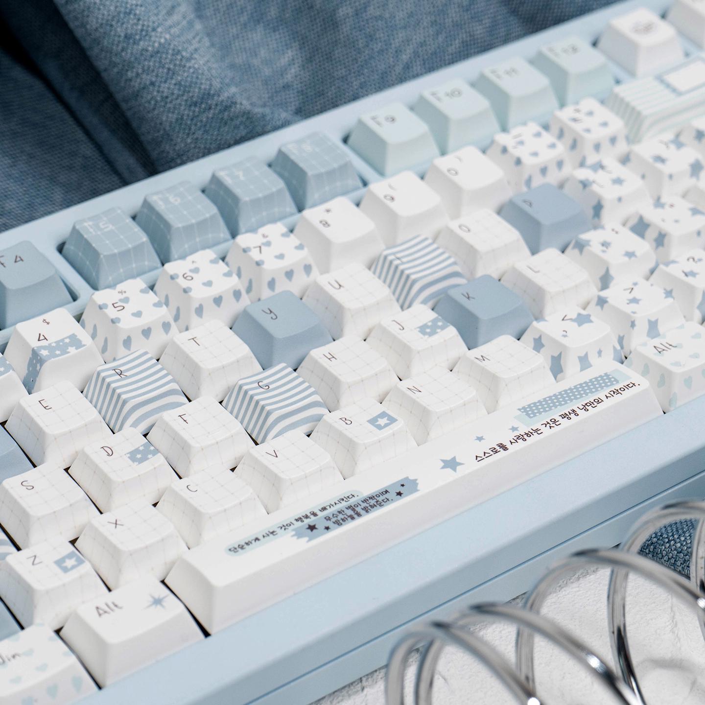 Cute Blue Notebook Theme Artisan Keycaps Set for Mechanical Keyboard - Kawaii Aesthetic Design Keycap | Keyartisan®