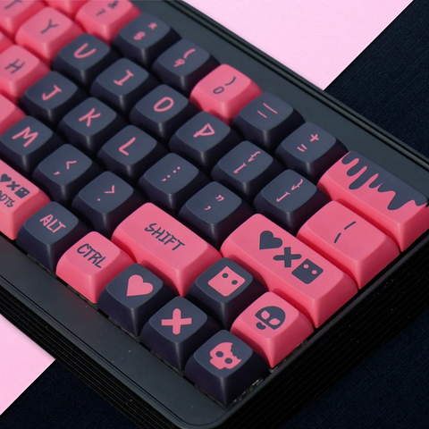 Black Pink Love Keycaps Set | XDA Cute Gothich Keycaps | KeyArtisan
