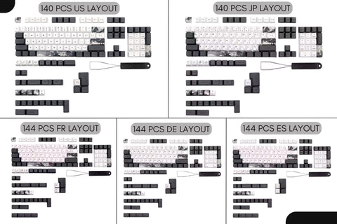 Cool Black White Lotus PBT OEM ISO Keycap Set
