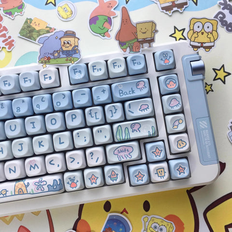 Cute Blue Gradient Spongebob Theme Artisan Keycap Set