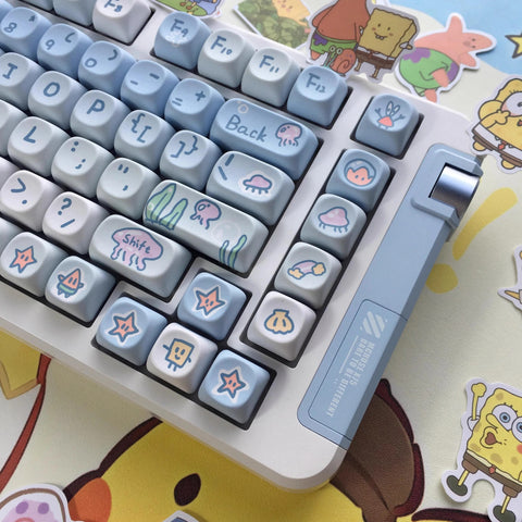 Cute Blue Gradient Spongebob Theme Artisan Keycap Set