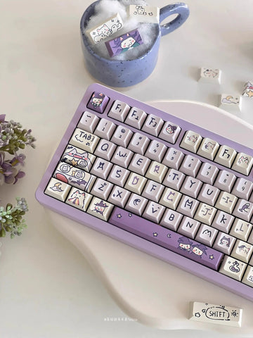 Cute Purple Wizard Magic Cat Theme Keycap Set