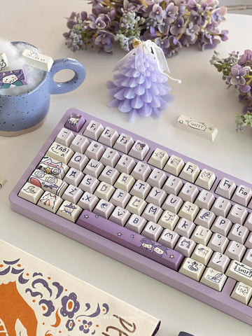 Cute Purple Wizard Magic Cat Theme Keycap Set