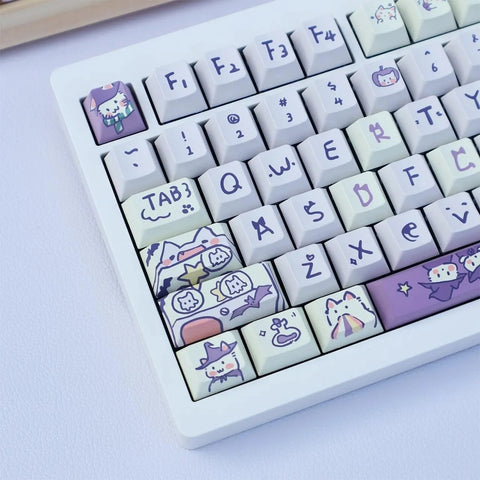 Cute Purple Wizard Magic Cat Theme Keycap Set