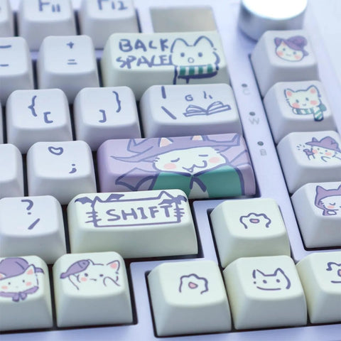 Cute Purple Wizard Magic Cat Theme Keycap Set