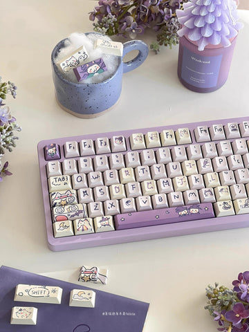 Cute Purple Wizard Magic Cat Theme Keycap Set
