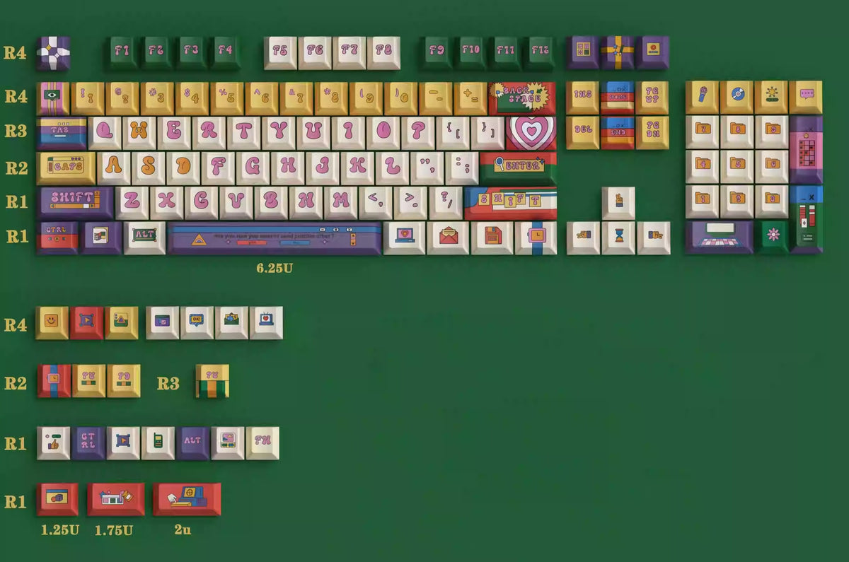 Cool American Retro Theme Graffiti Keycap Set for Mechanical Keyboard, Cherry/SOA Profile, Round Keycaps, PBT Dye-Sub, MX(+) Switches, 125/136pcs