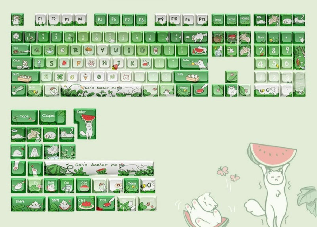 Spring Green Matcha Theme Artisan Keycap Set for Mechanical Keyboard, ISO Keycaps, Cherry/MDA Profile, PBT Dye-Sub, MX(+) Switches, 137pcs