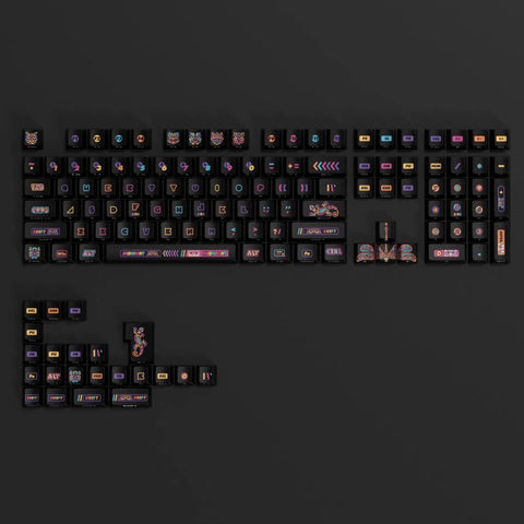 Cool Black Nightwalker PBT Backlit Keycap Set for Mechanical Keyboard, Cherry Profile, Side-Printed, Themed with Mahjong, PBT Dye-Sub