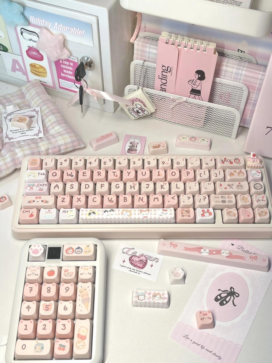 Pink Cat Theme Keycap Set - KeyArtisan