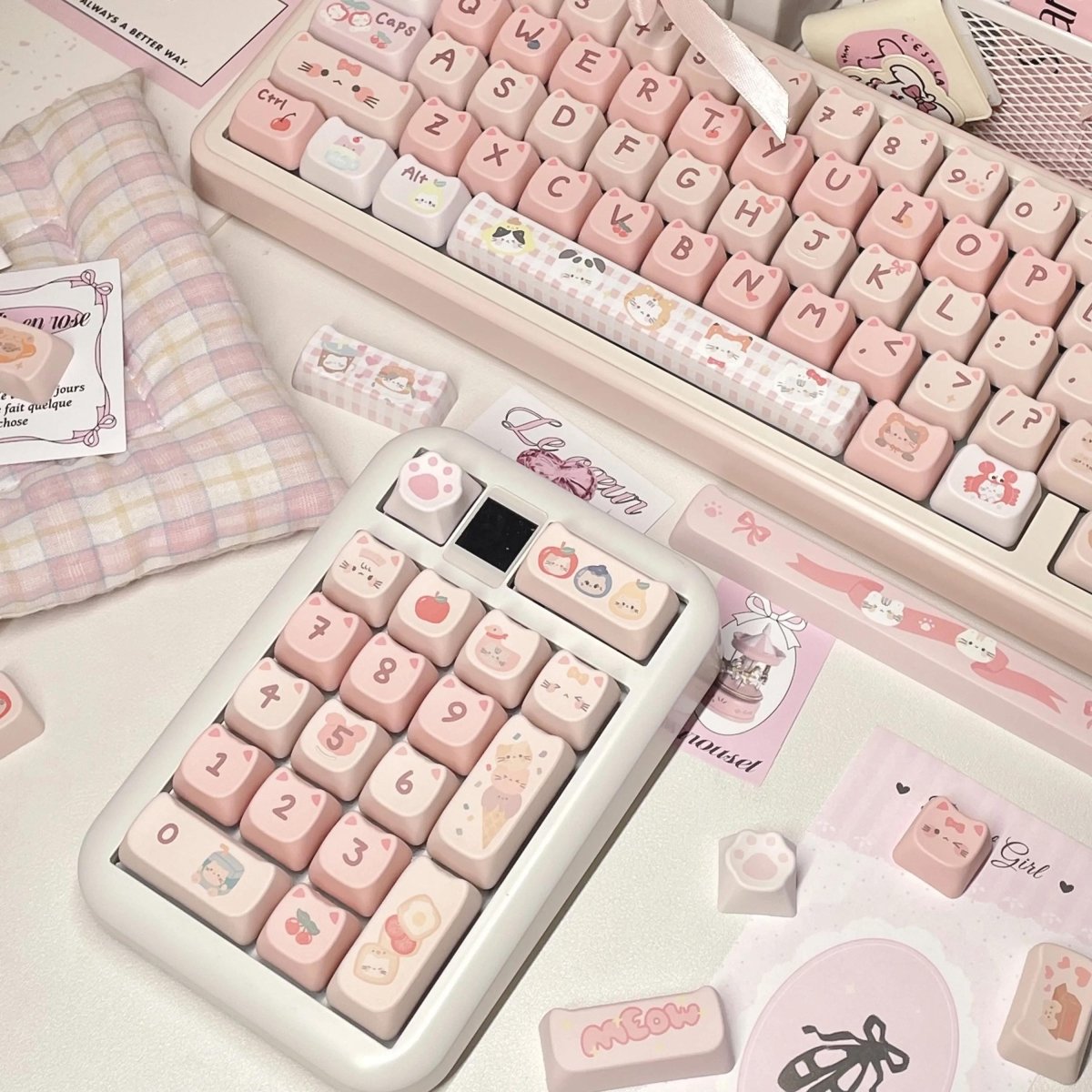 Pink Cat Theme Keycap Set - KeyArtisan