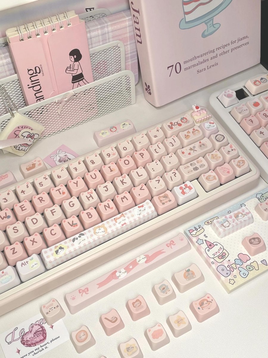 Pink Cat Theme Keycap Set - KeyArtisan