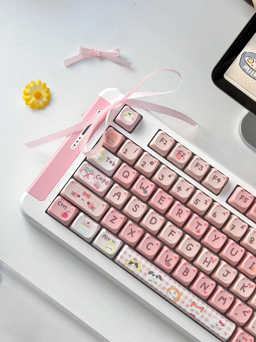 Pink Cat Theme Keycap Set - KeyArtisan