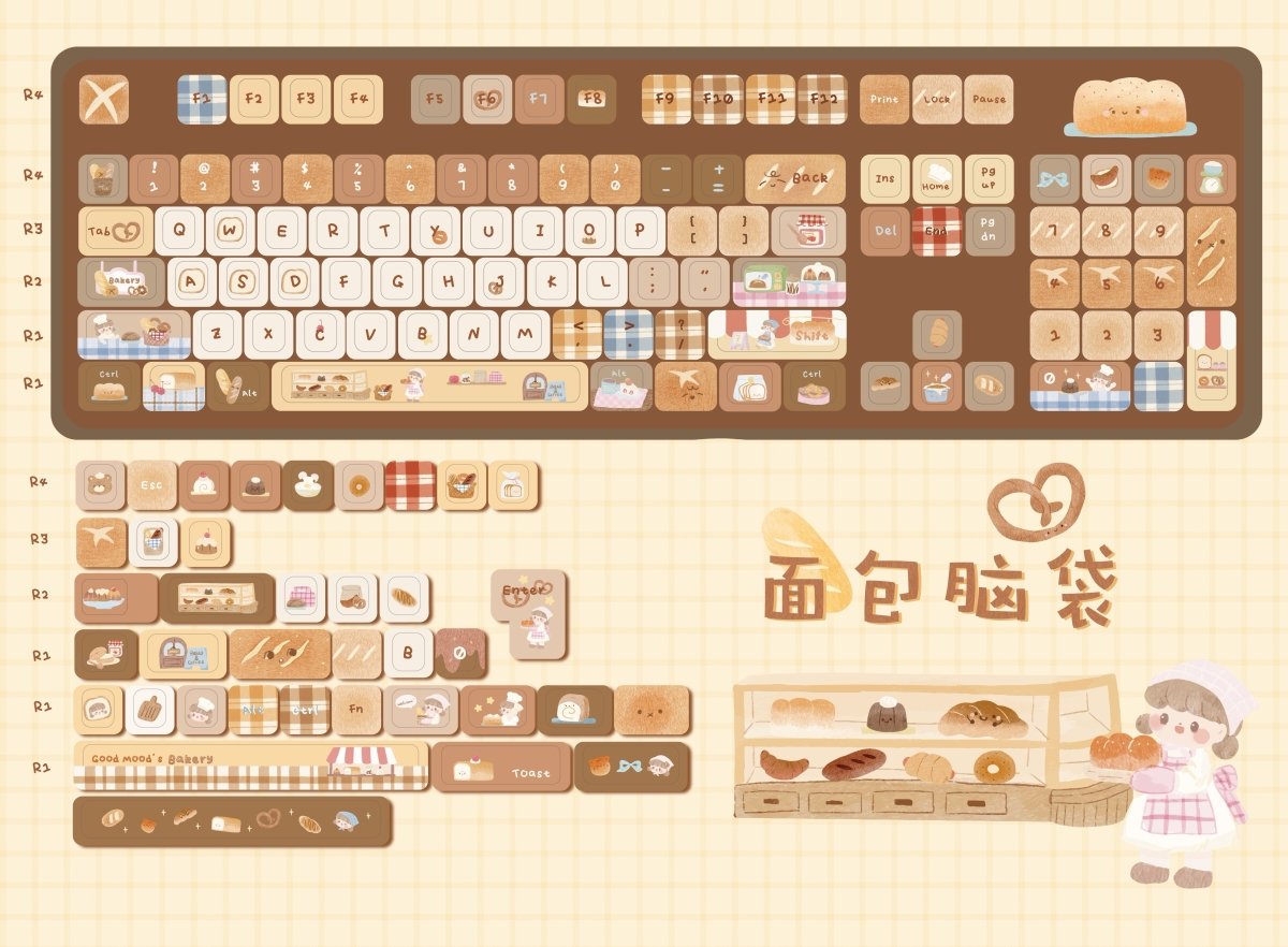 Toasted Bread - Themed Cute Cherry / MOA Profile PBT Keycap Set - KeyArtisan