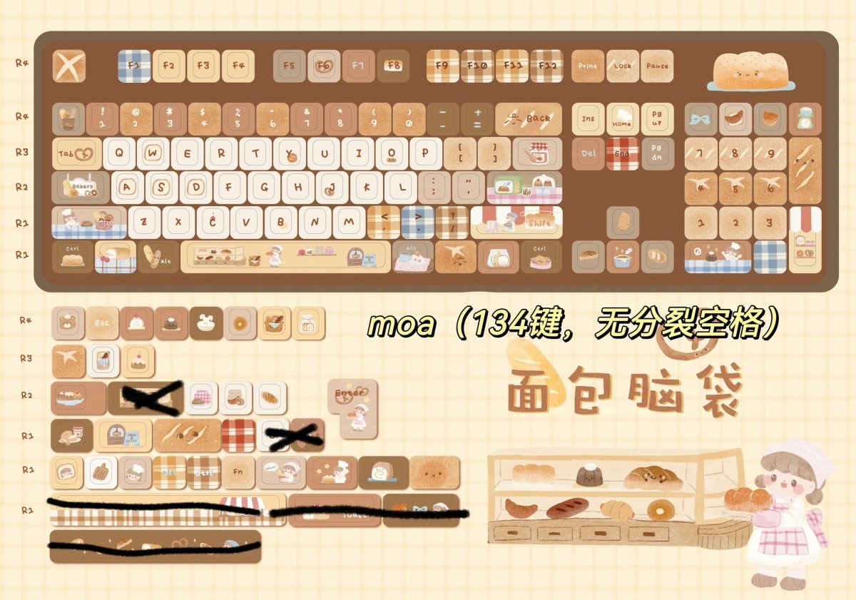 Toasted Bread Keycaps Toasted Bread - Themed Cute Cherry / MOA Profile PBT Keycap Set ...