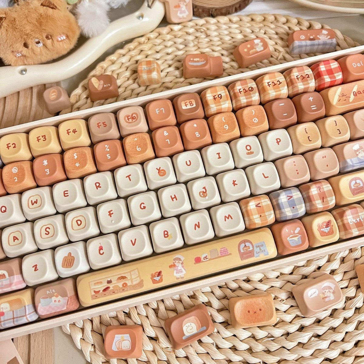 Toasted Bread Keycaps Toasted Bread - Themed Cute Cherry / MOA Profile PBT Keycap Set ...