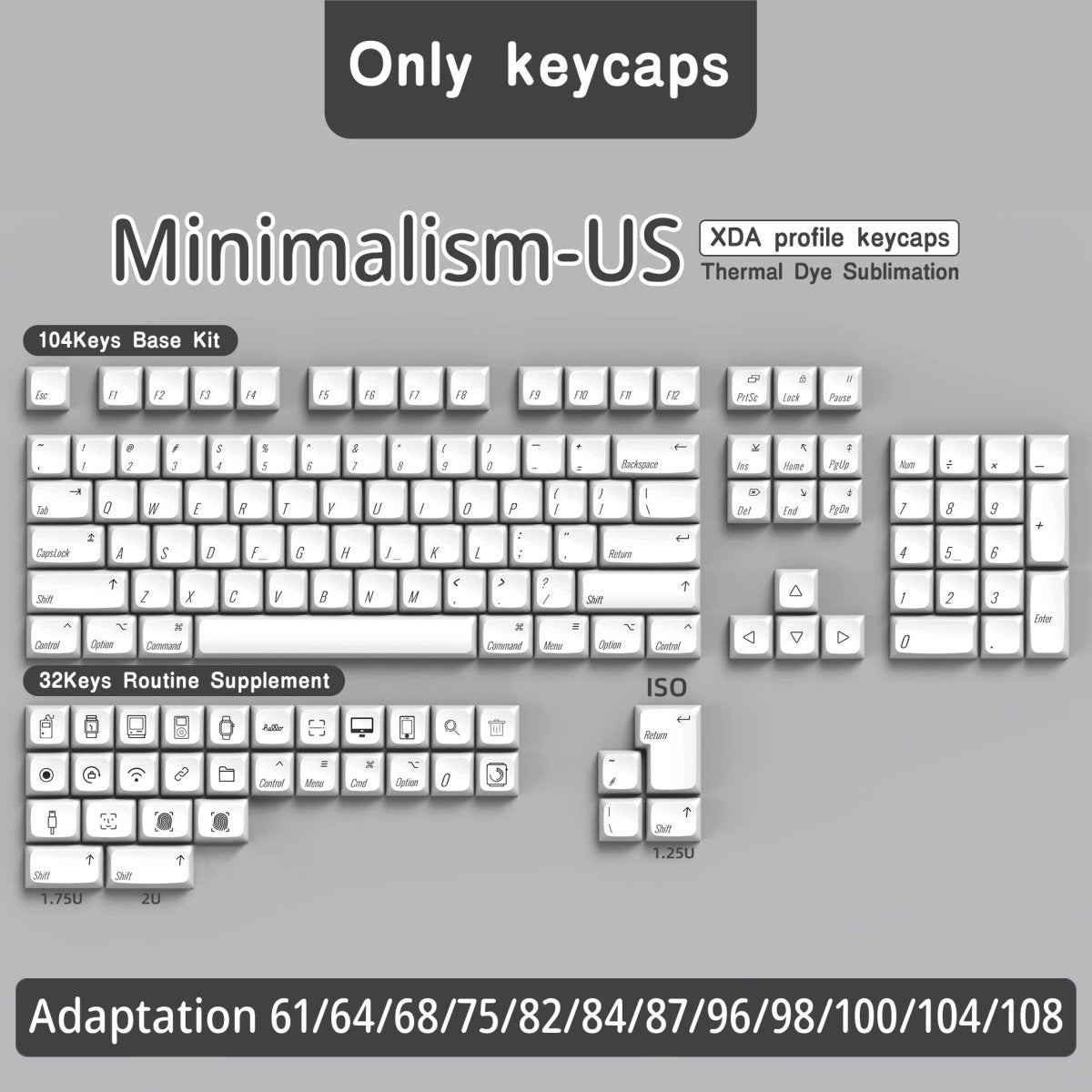 White Minimalism Theme PBT XDA Keycap Set - KeyArtisan