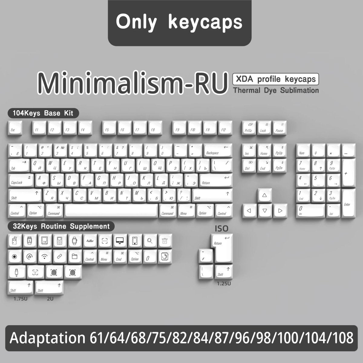 White Minimalism Theme PBT XDA Keycap Set - KeyArtisan
