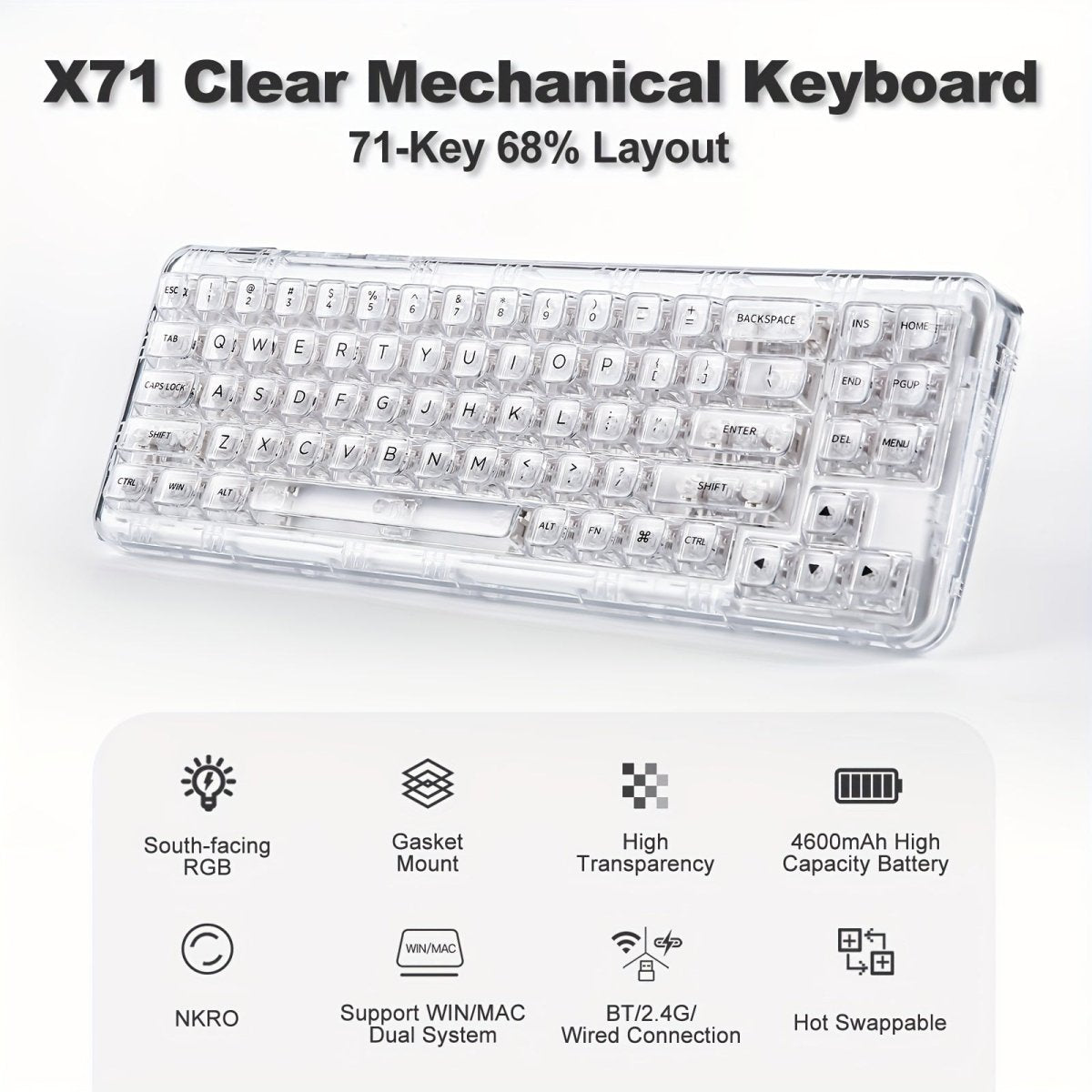 Wireless Clear 68% RGB Mechanical Keyboard – YUNZII X71 - KeyArtisan
